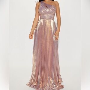 Fashion Nova Pleated Metallic Lavender Maxi Dress